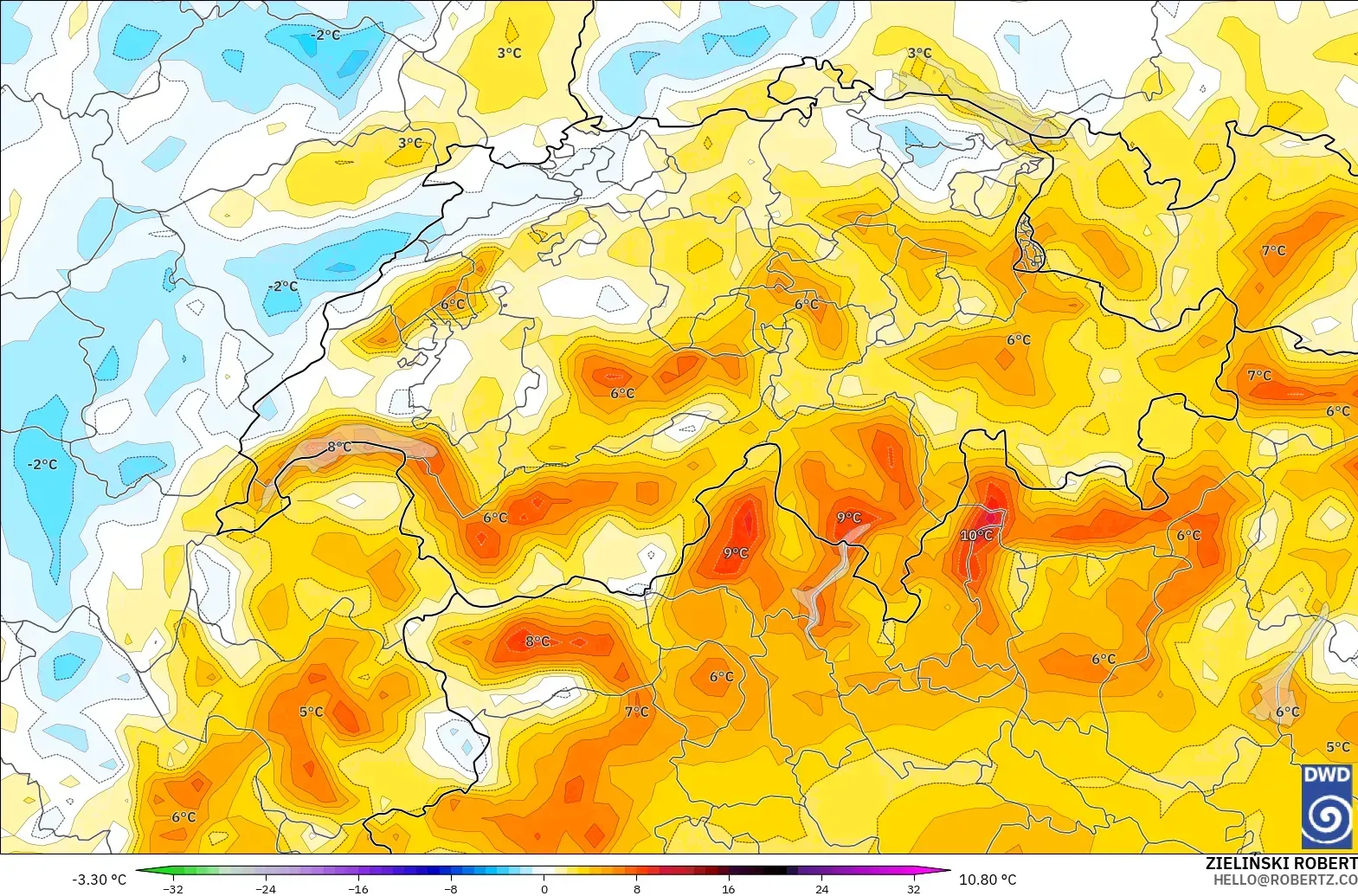 ICON modelo - Suiza, Anomalía de temperatura a 2 m