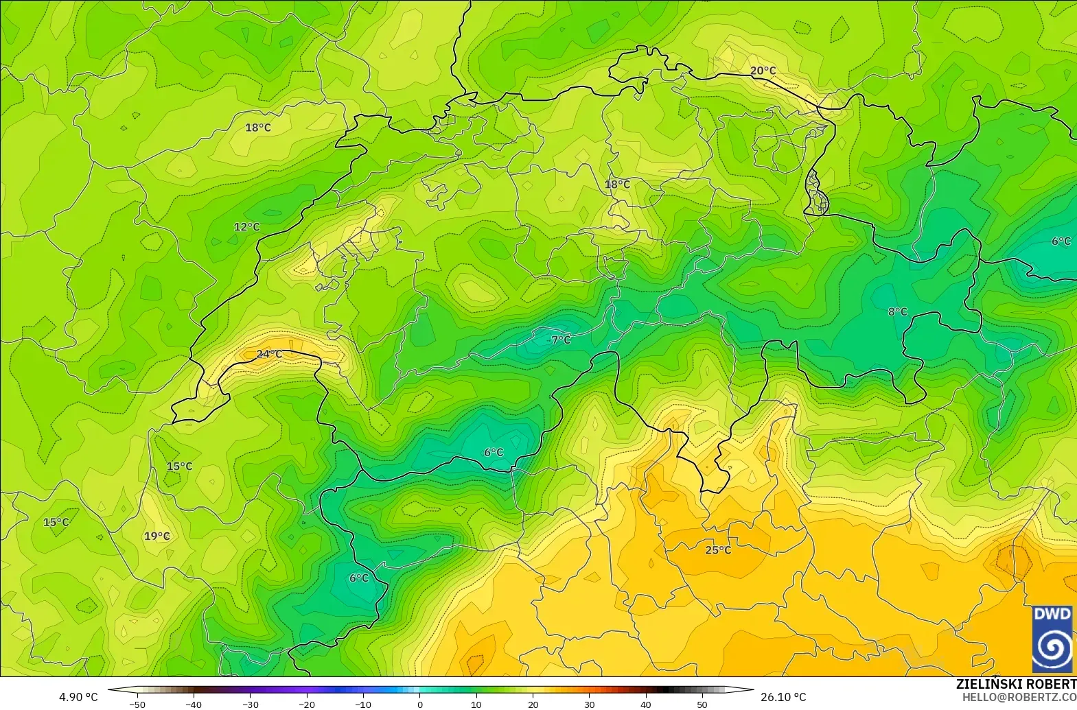 ICON modelo - Suiza, Temperatura a 2 m