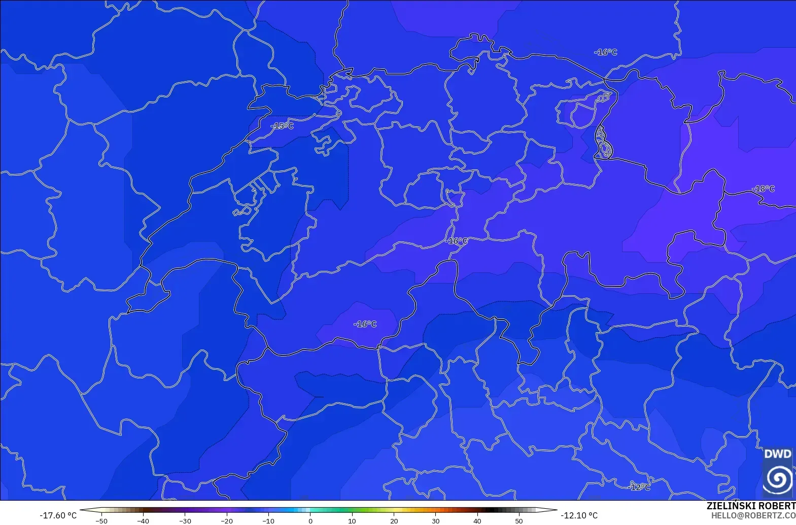 ICON modelo - Suiza, Temperatura a 500 hPa