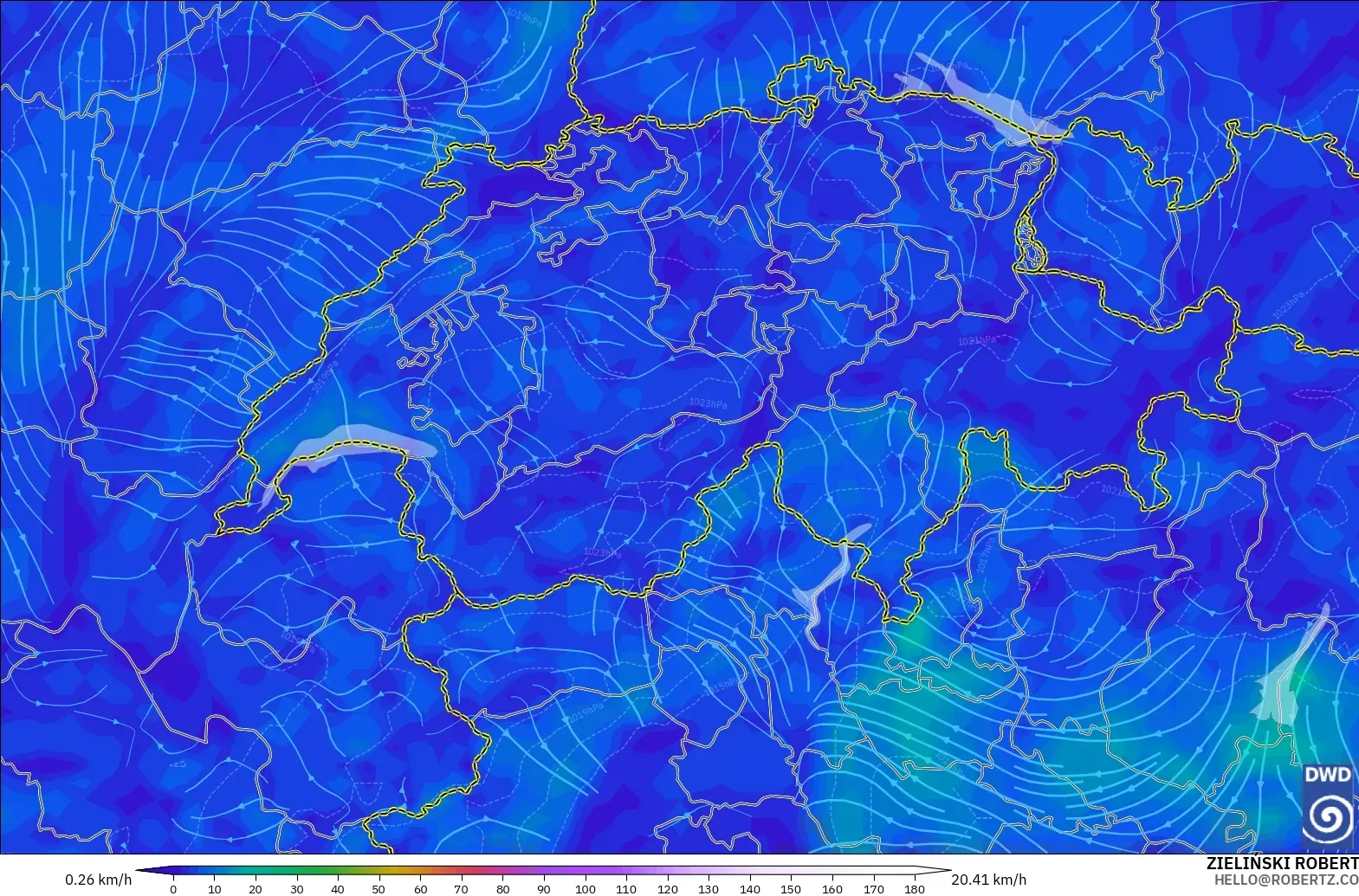 ICON modelo - Suiza, Viento a 10 m