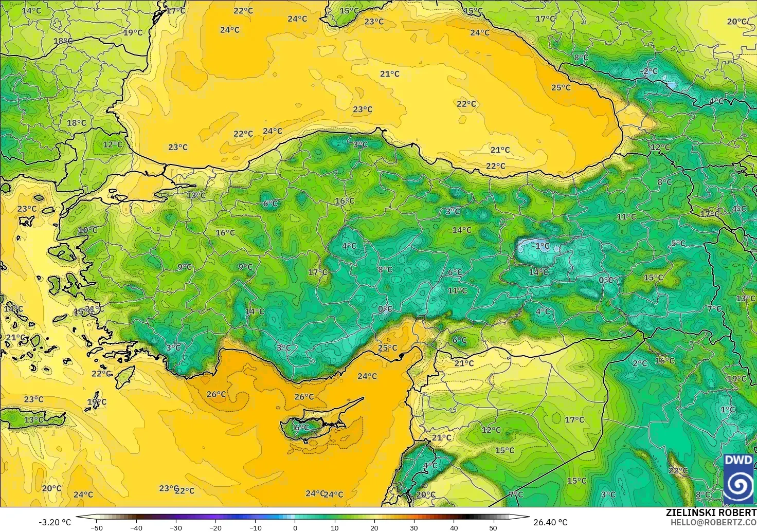 ICON modelo - Turquía, Punto de rocío a 2 m