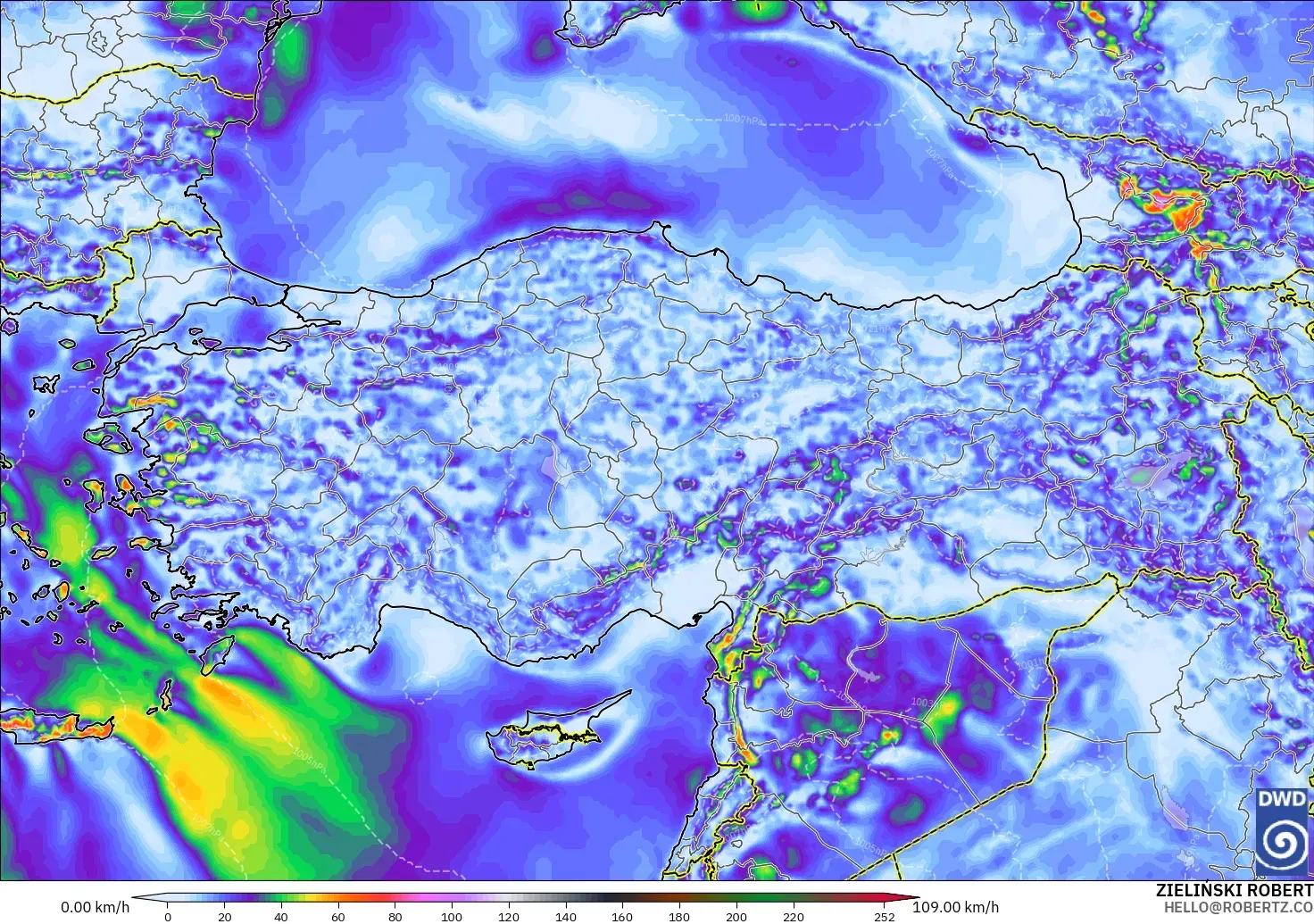 ICON modelo - Turquía, Ráfagas de viento