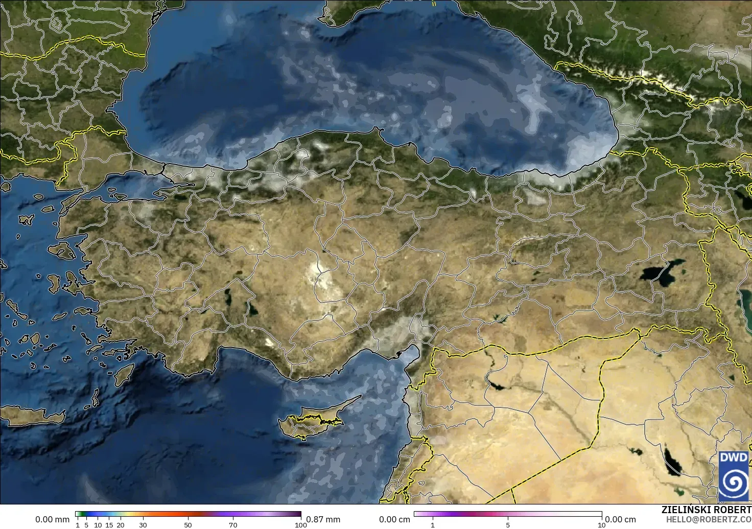 ICON modelo - Turquía, Precipitación, nubes y presión