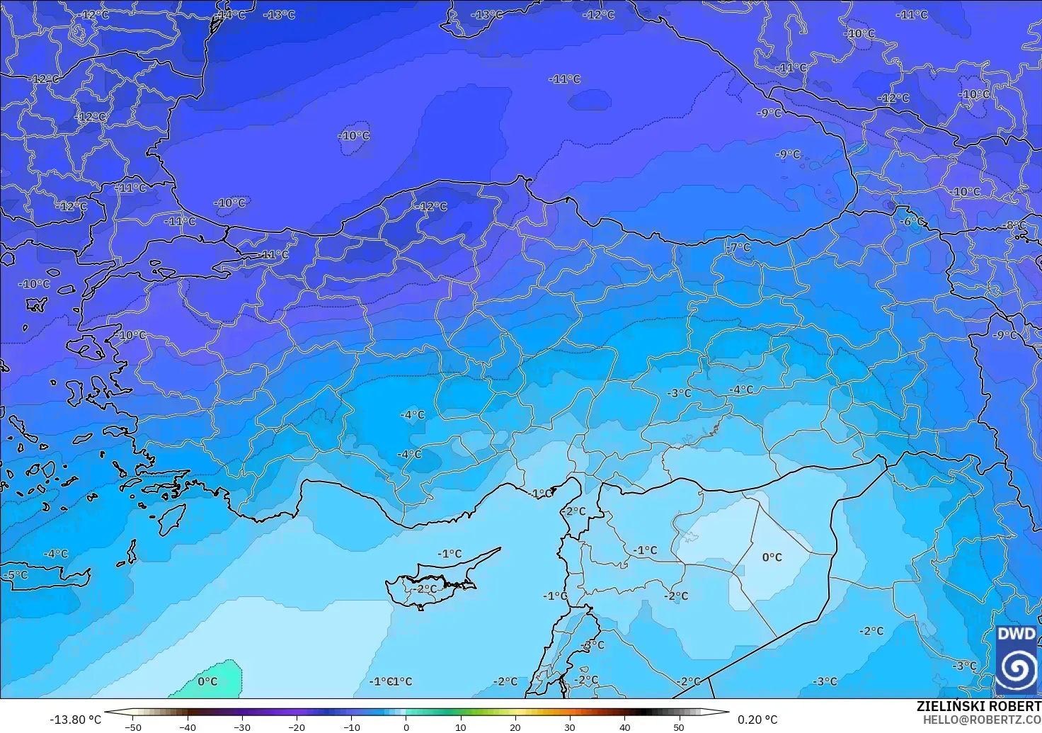 ICON modelo - Turquía, Temperatura a 500 hPa