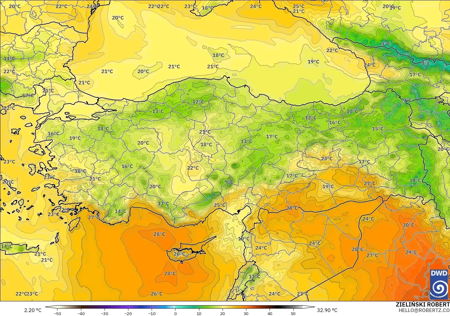 ICON modelo - Turquía, Temperatura a 850 hPa