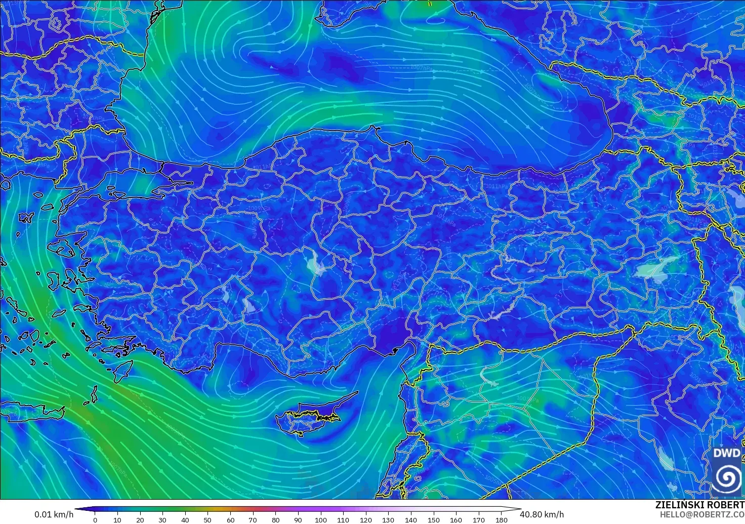 ICON modelo - Turquía, Viento a 10 m