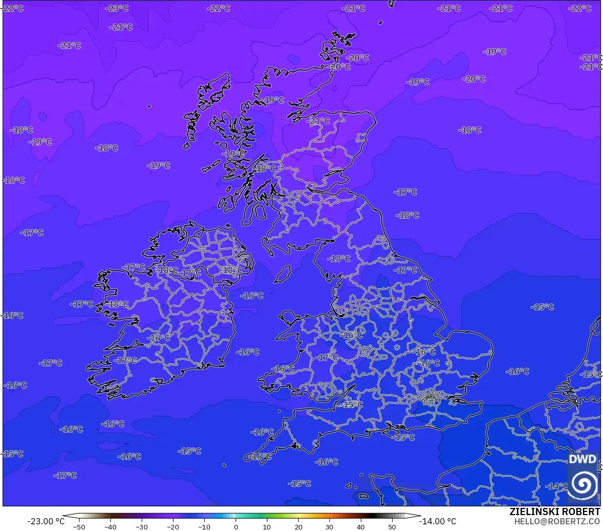 ICON modelo - Reino Unido, Temperatura a 500 hPa