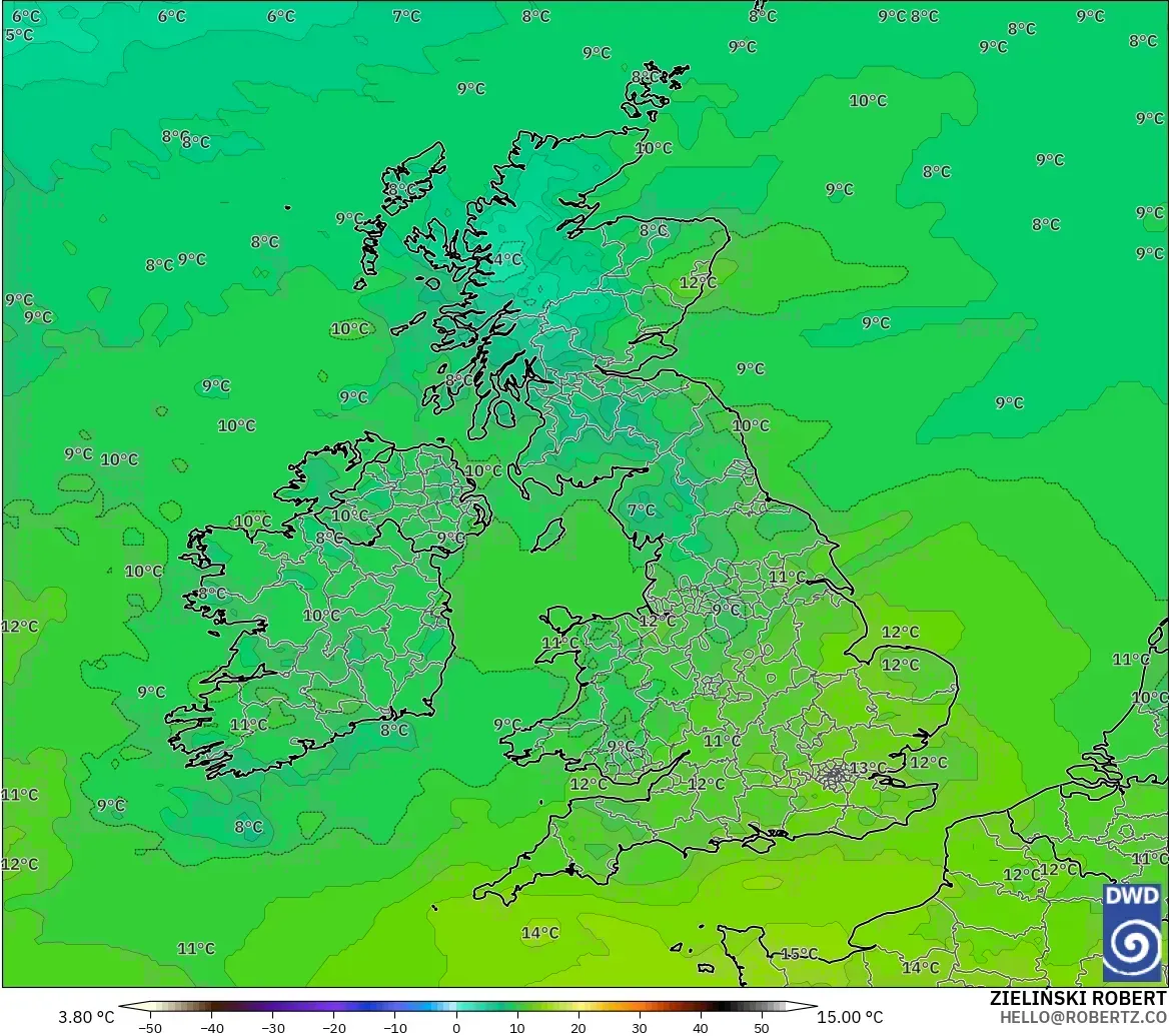 ICON modelo - Reino Unido, Temperatura a 850 hPa