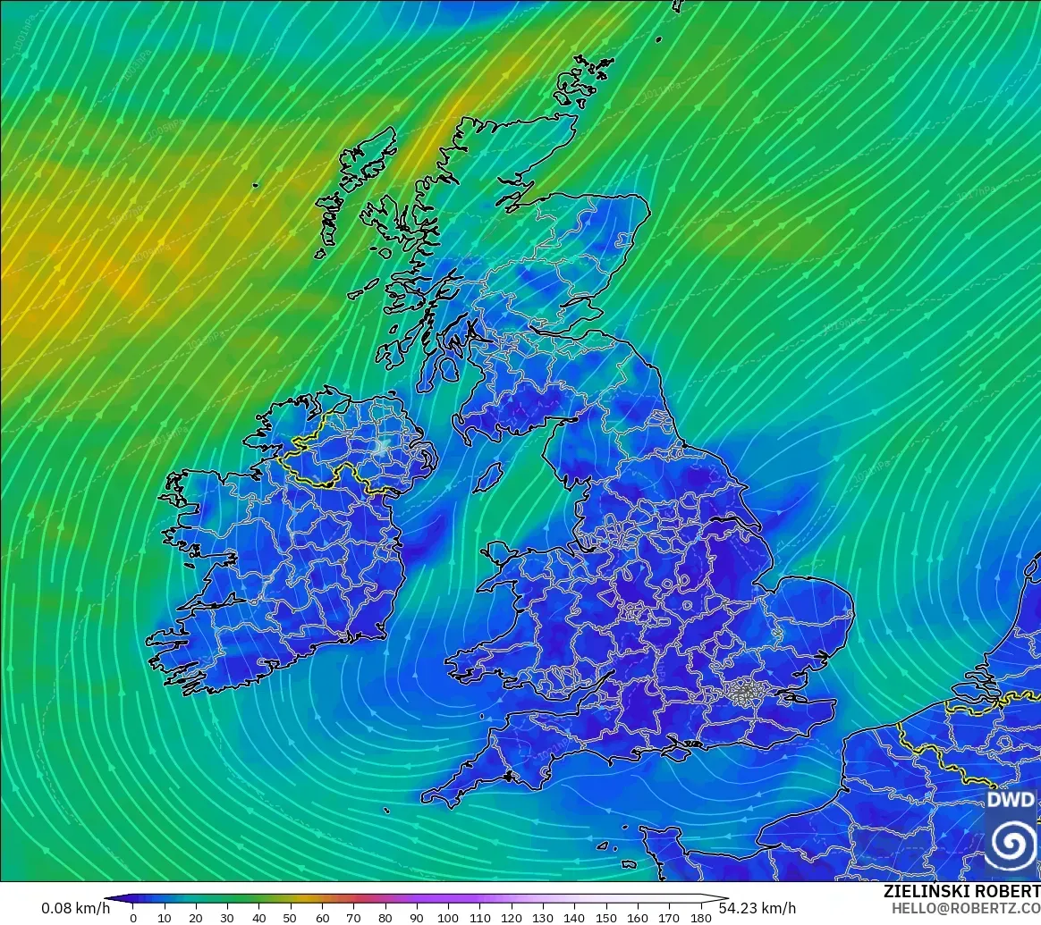 ICON modelo - Reino Unido, Viento a 10 m