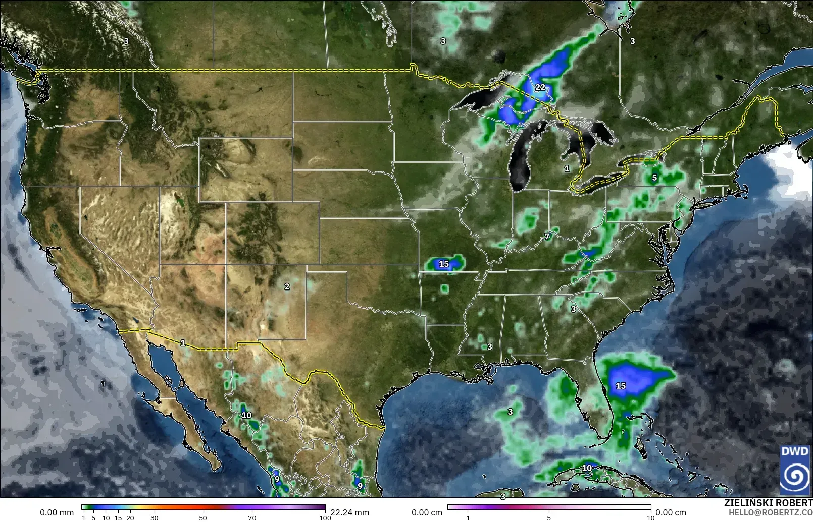 ICON modelo - Estados Unidos, Precipitación, nubes y presión