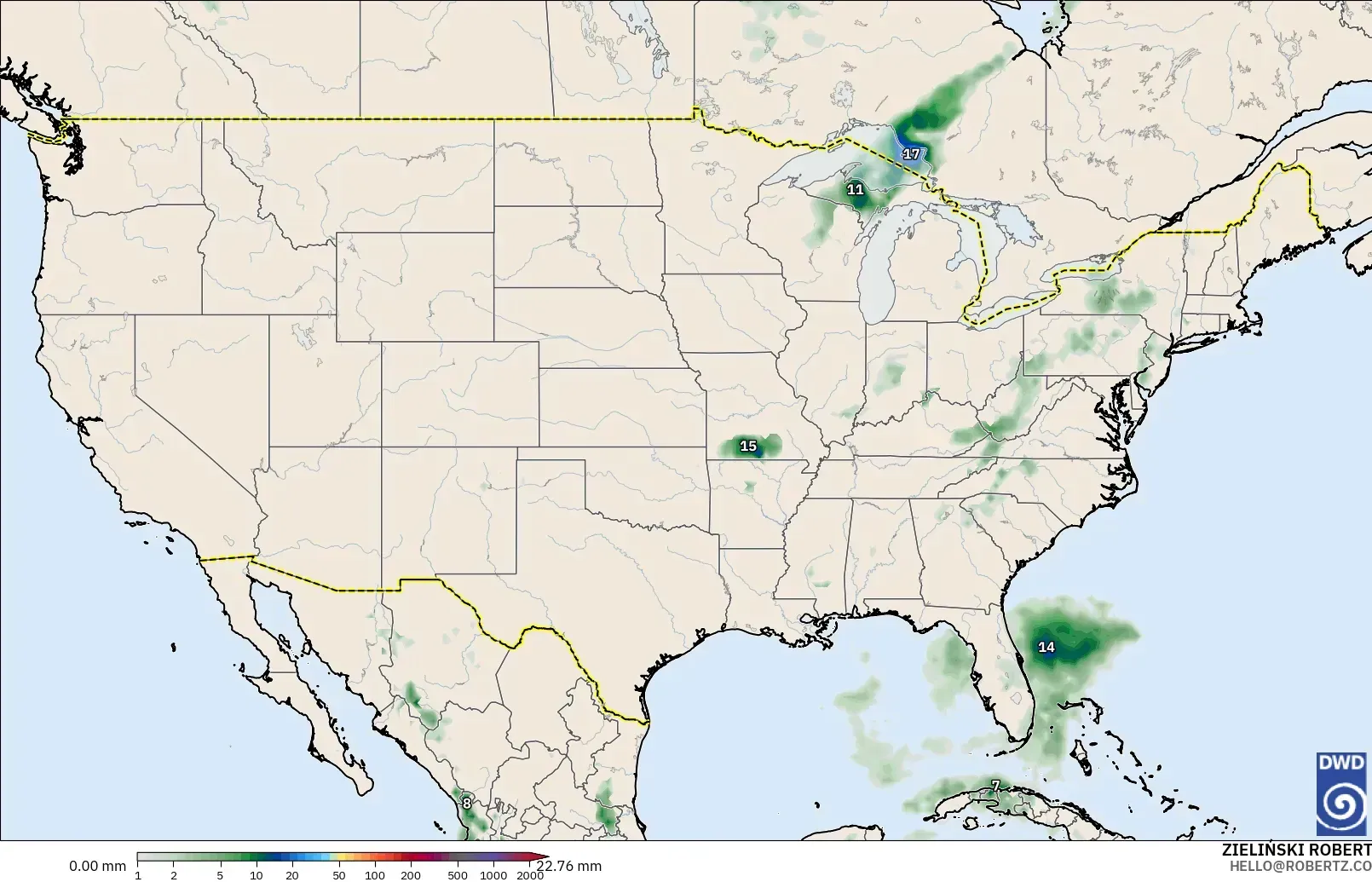 ICON modelo - Estados Unidos, Acumulación de precipitación