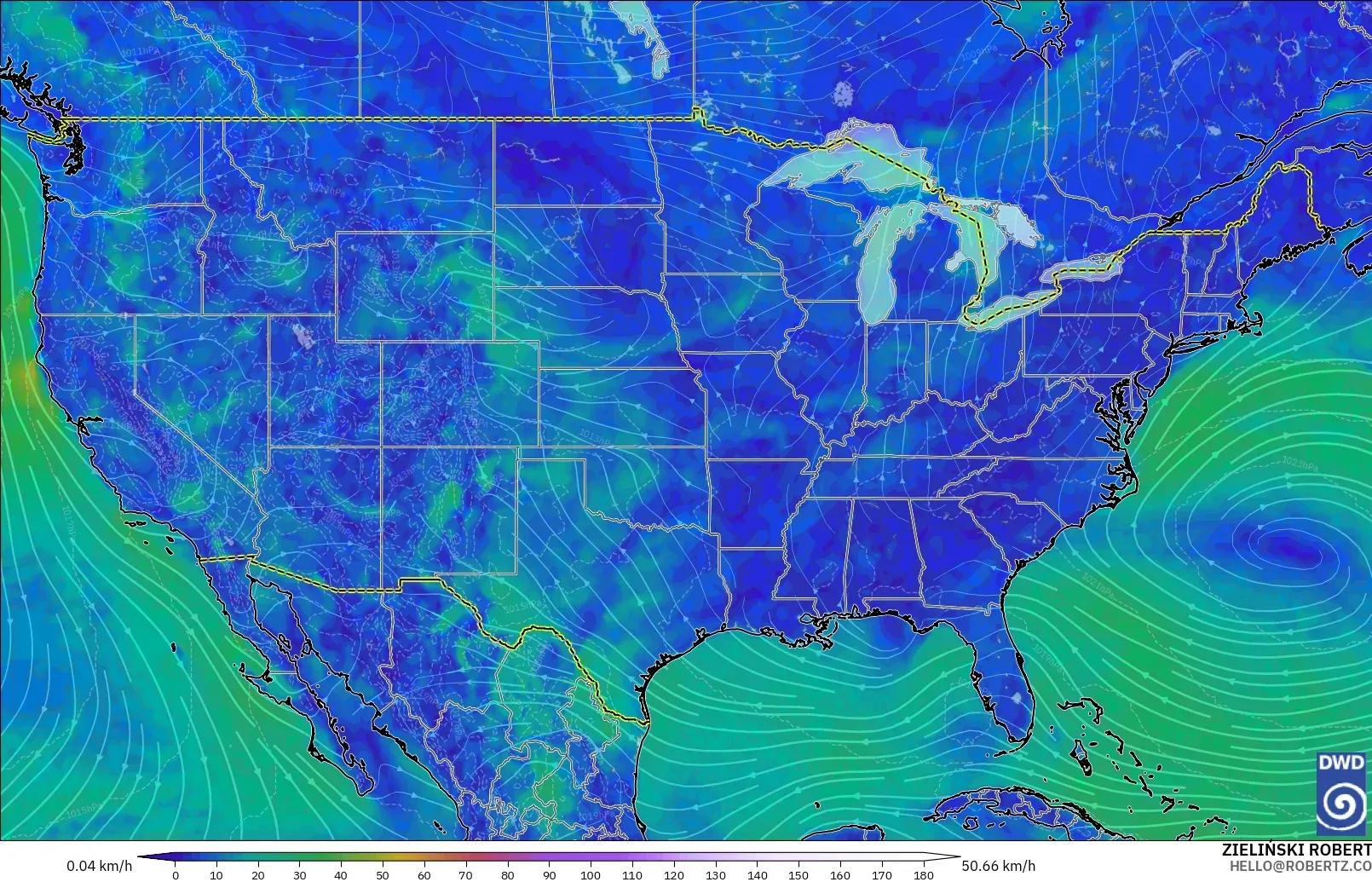 ICON modelo - Estados Unidos, Viento a 10 m