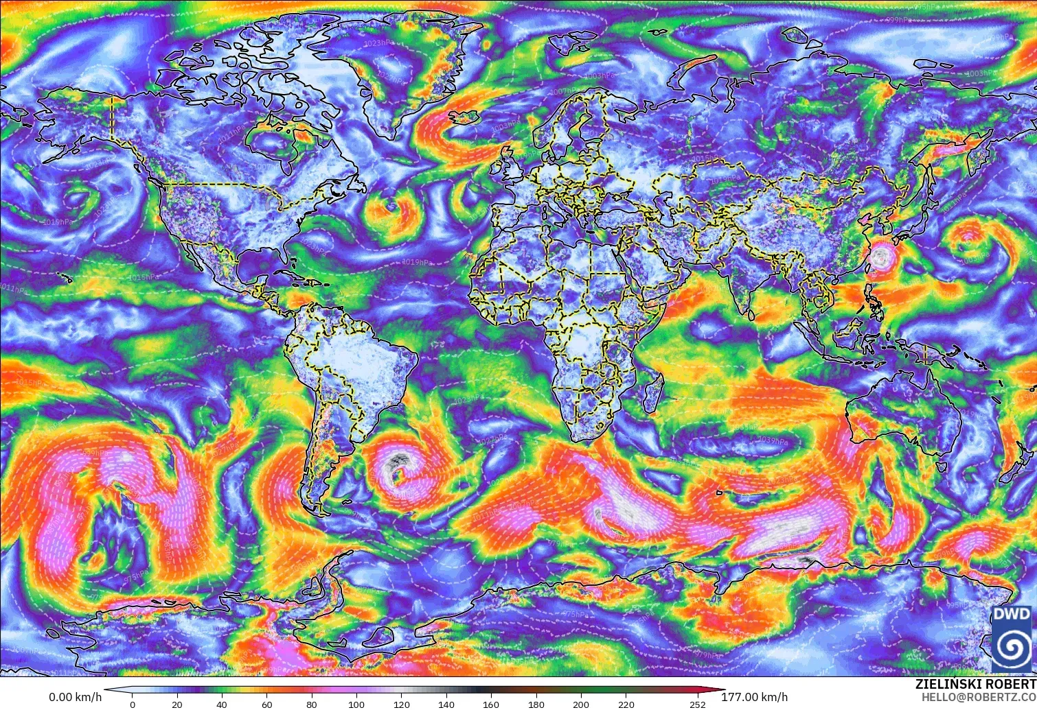 ICON modelo - Mundo, Ráfagas de Viento Máximas