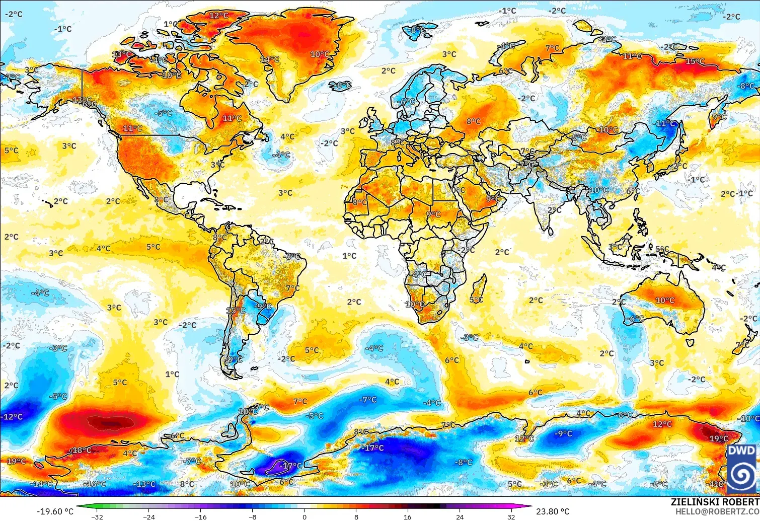 ICON modelo - Mundo, Anomalía de temperatura a 2 m