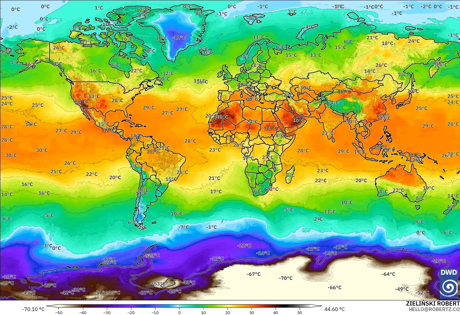 ICON modelo - Mundo, Temperatura a 2 m