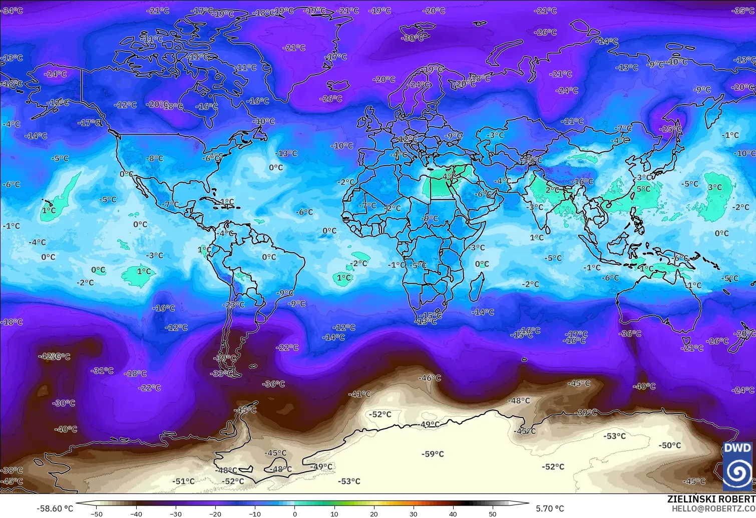 ICON modelo - Mundo, Temperatura a 500 hPa