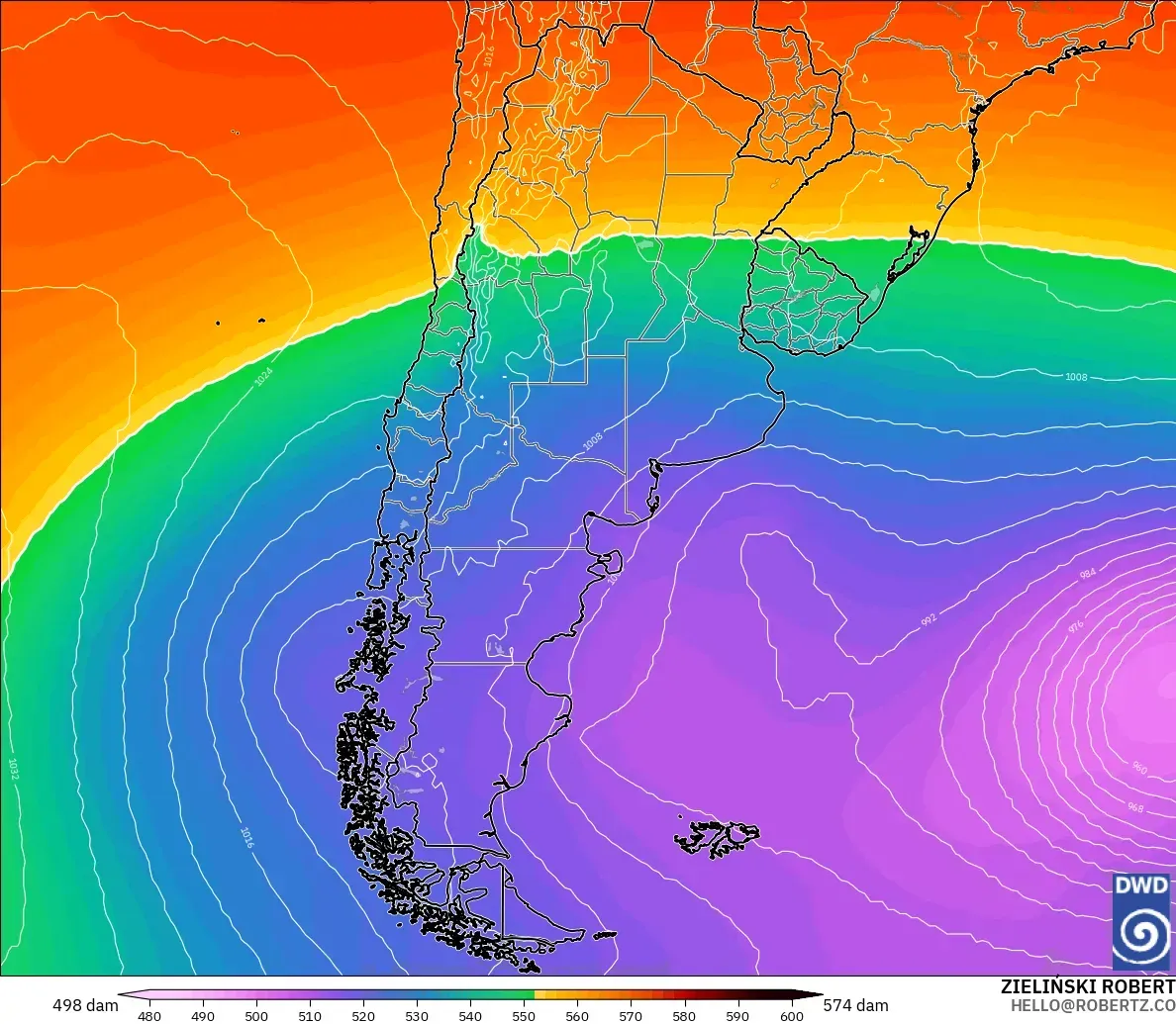 ICON modelo - Argentina, Altura geopotencial a 500 hPa