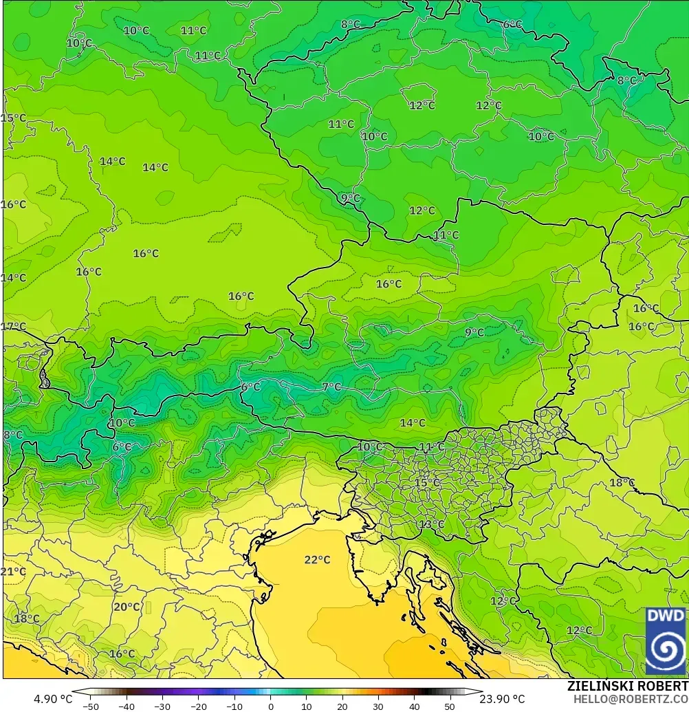 ICON modelo - Austria, Temperatura a 850 hPa