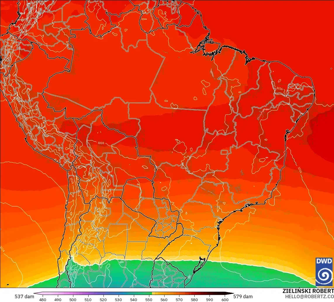 ICON modelo - Brasil, Altura geopotencial a 500 hPa