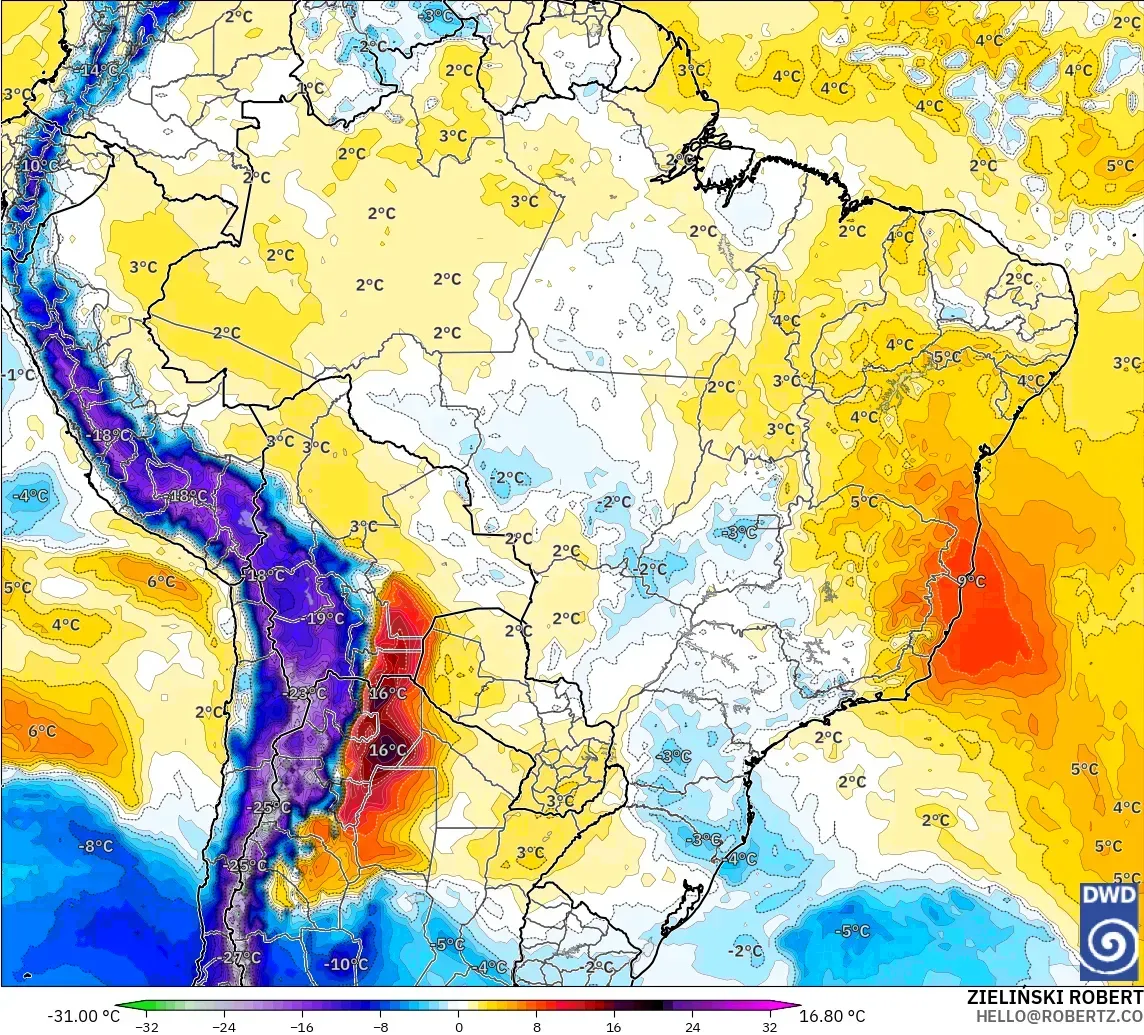 ICON modelo - Brasil, Anomalía de temperatura a 850 hPa