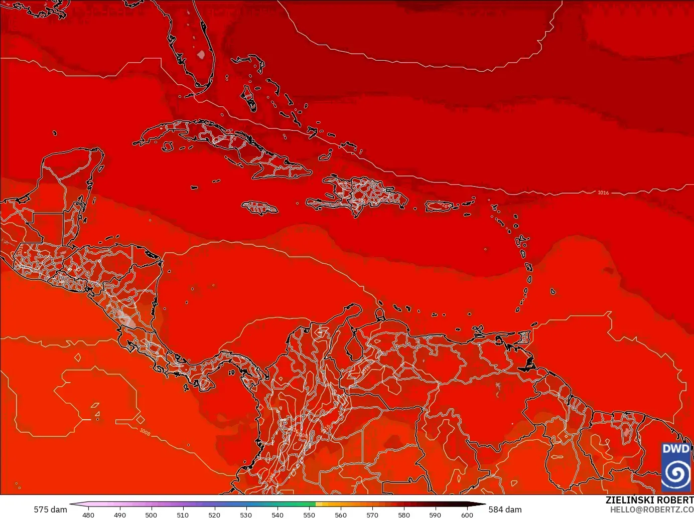 ICON modelo - Caribe, Altura geopotencial a 500 hPa