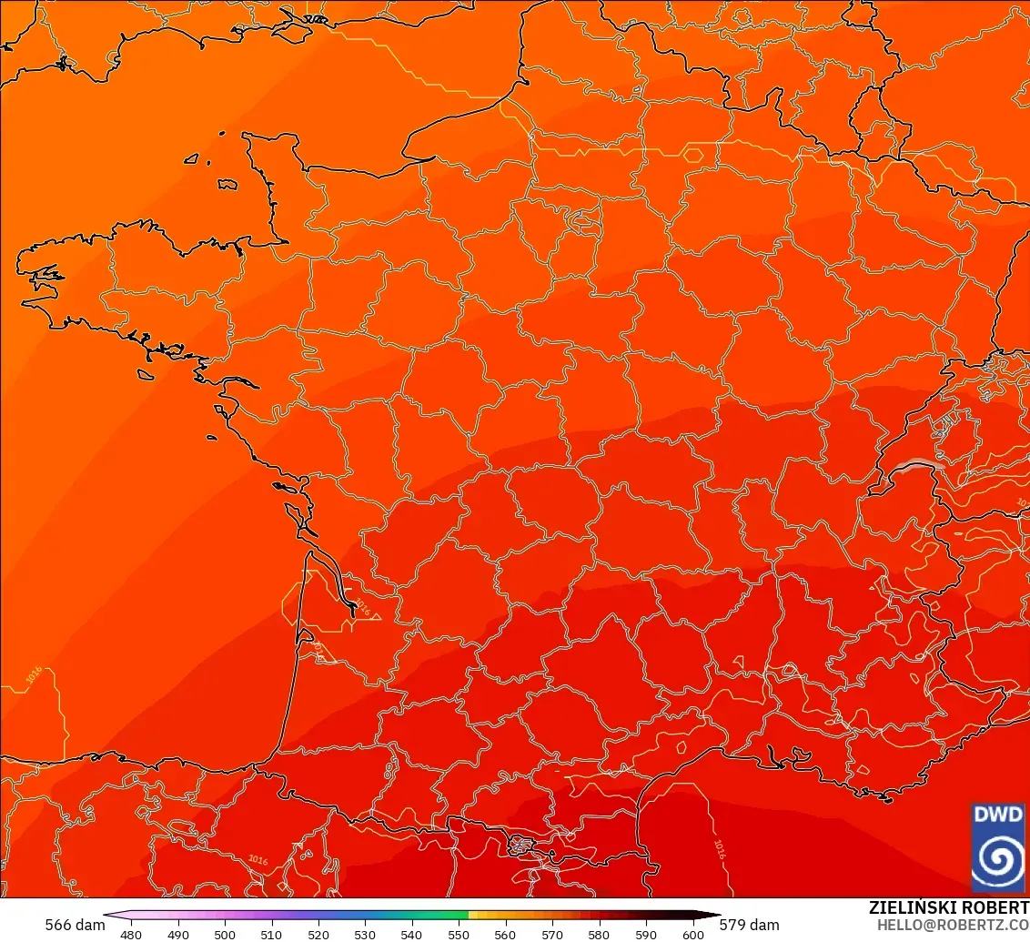 ICON modelo - Francia, Altura geopotencial a 500 hPa
