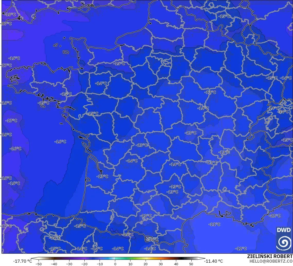 ICON modelo - Francia, Temperatura a 500 hPa
