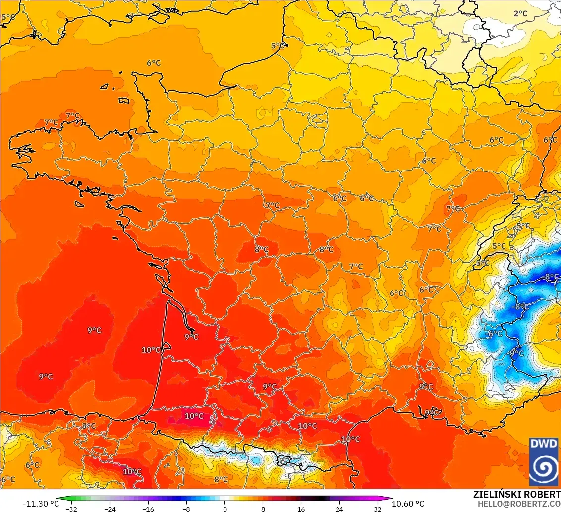 ICON modelo - Francia, Anomalía de temperatura a 850 hPa