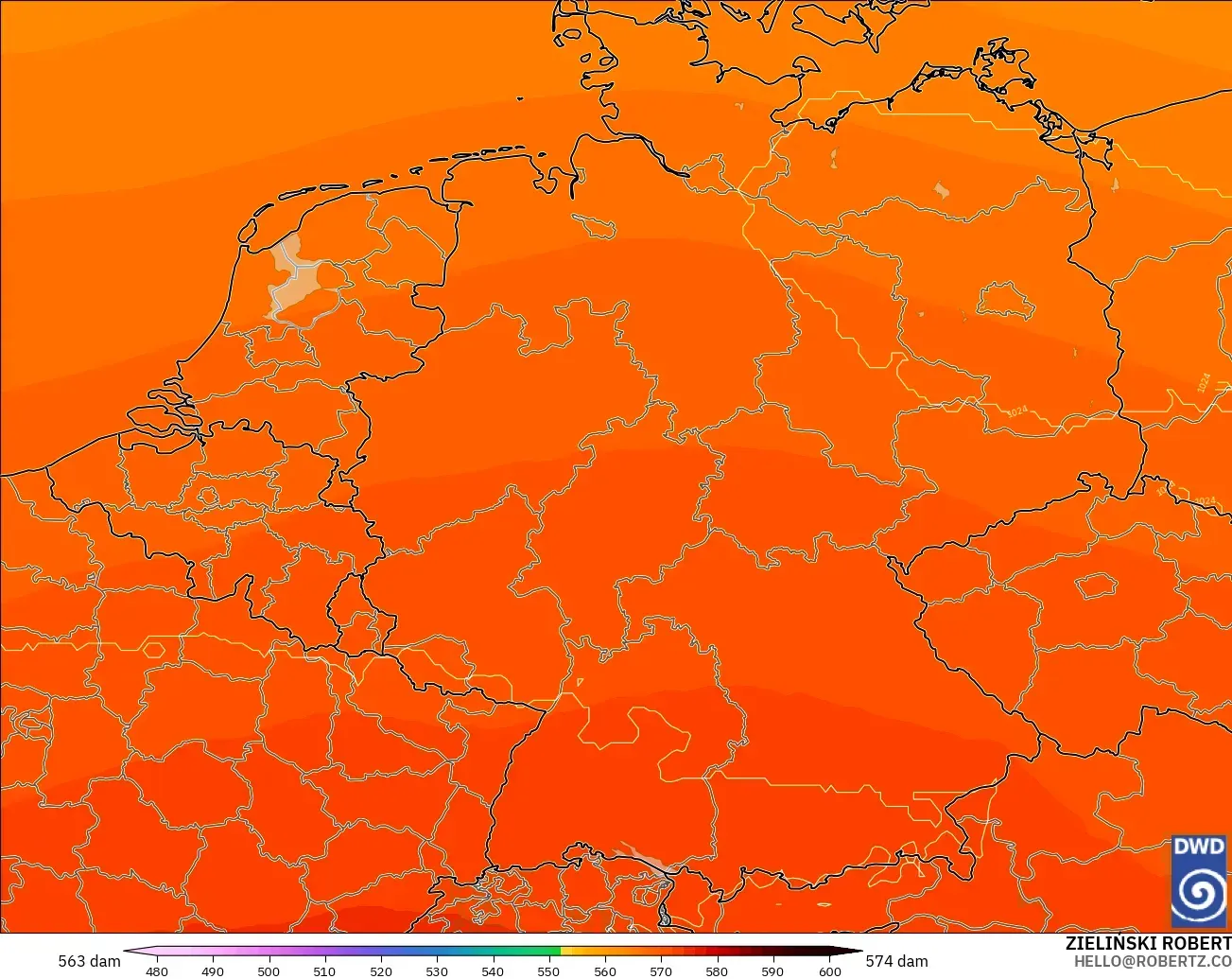 ICON modelo - Alemania, Altura geopotencial a 500 hPa