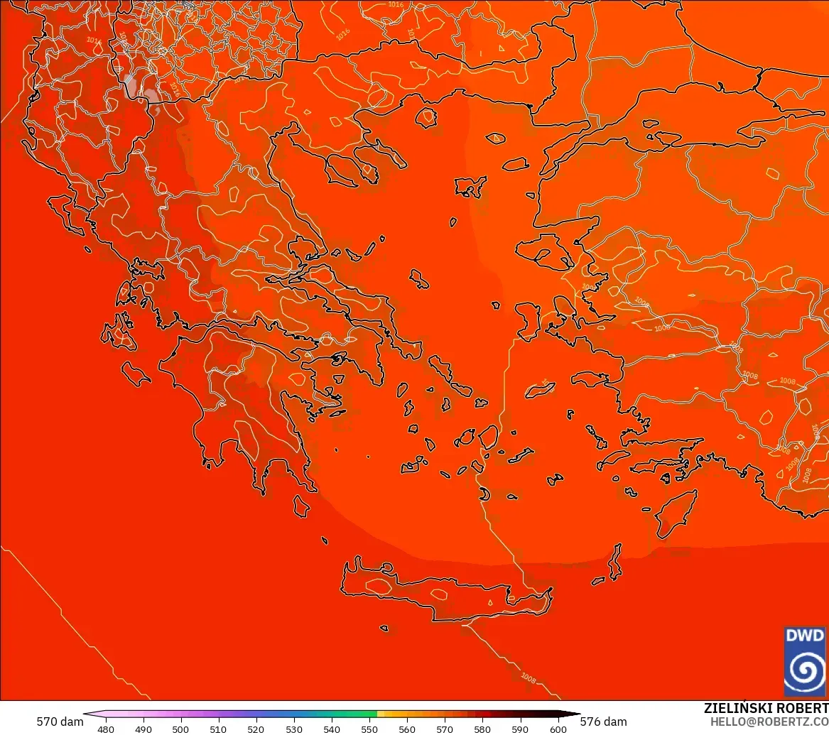 ICON modelo - Grecia, Altura geopotencial a 500 hPa