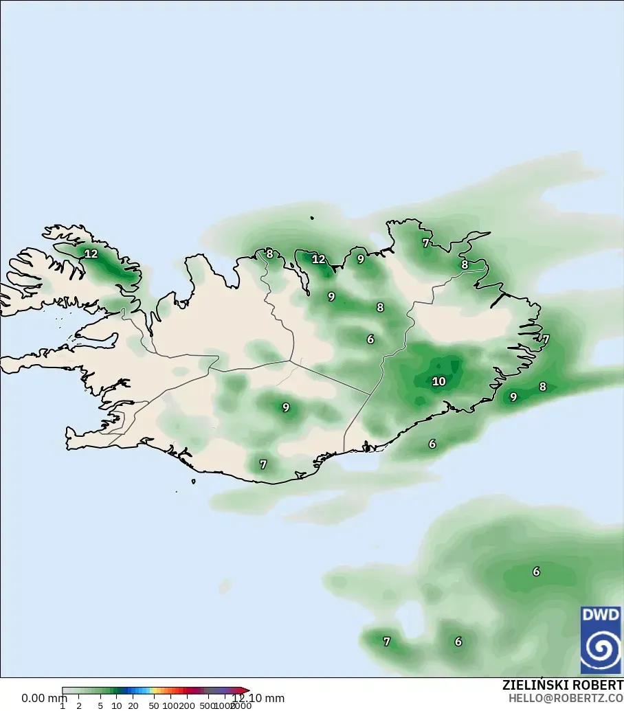 ICON modelo - Islandia, Acumulación de precipitación
