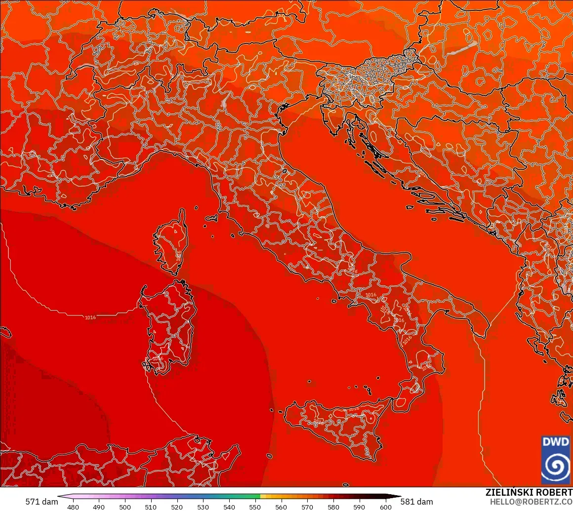 ICON modelo - Italia, Altura geopotencial a 500 hPa