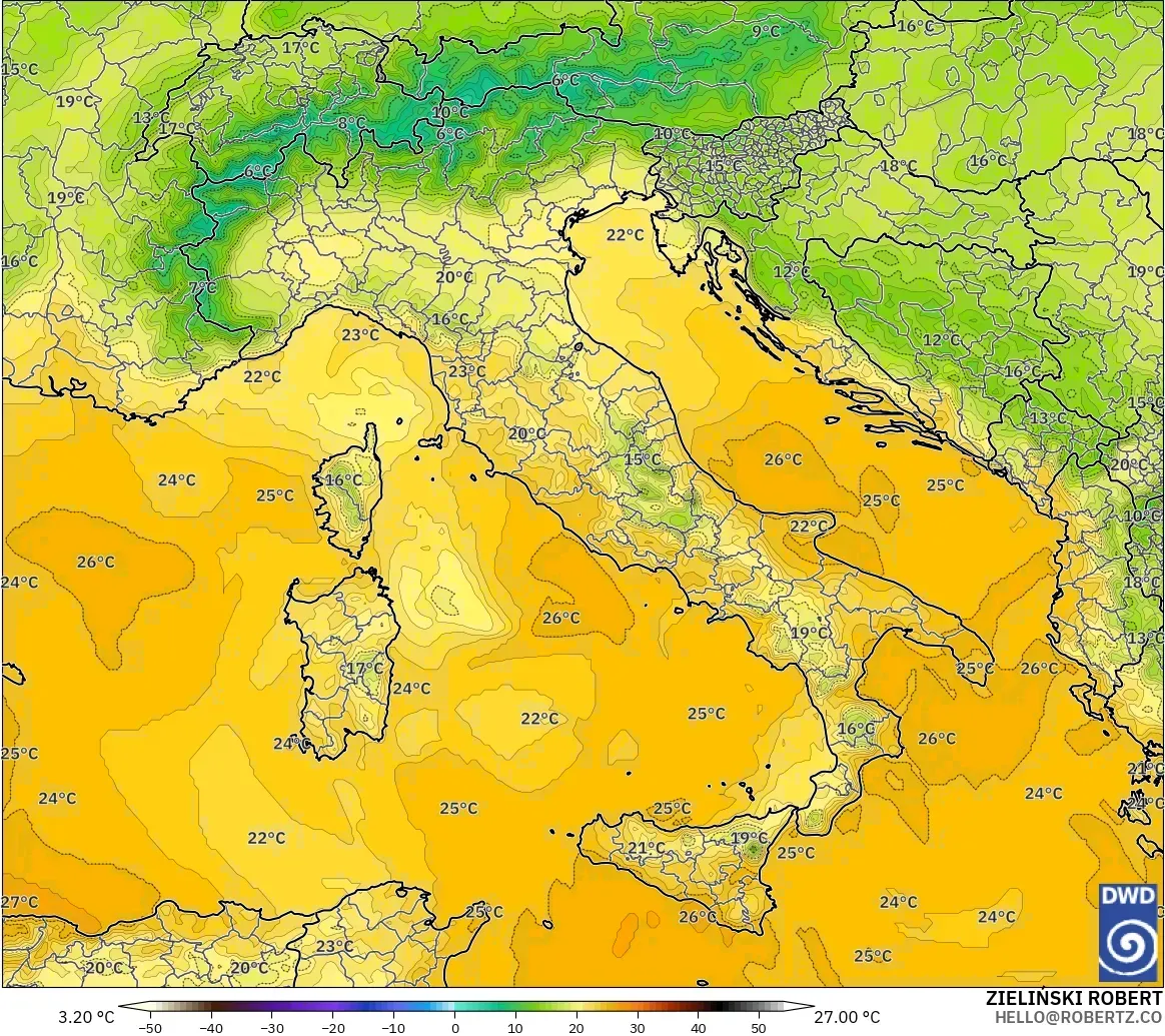 ICON modelo - Italia, Temperatura a 850 hPa