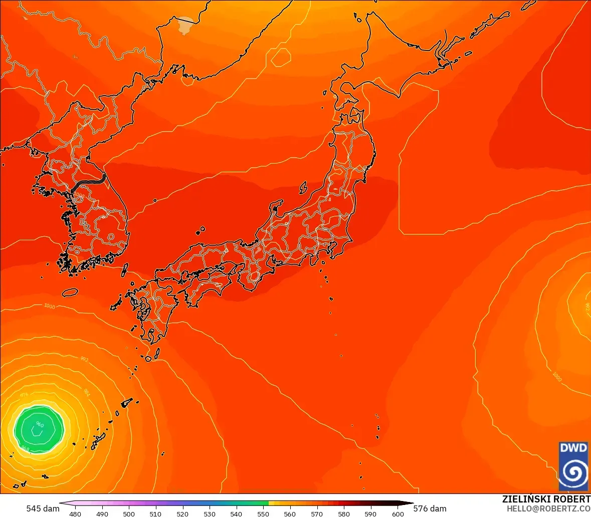 ICON modelo - Japón, Altura geopotencial a 500 hPa