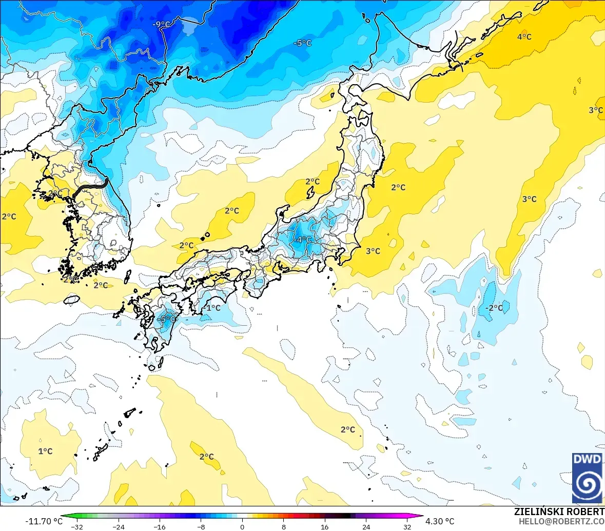 ICON modelo - Japón, Anomalía de temperatura a 850 hPa