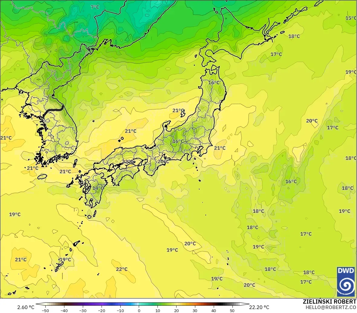ICON modelo - Japón, Temperatura a 850 hPa