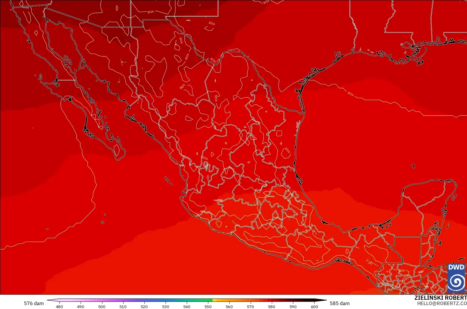 ICON modelo - México, Altura geopotencial a 500 hPa