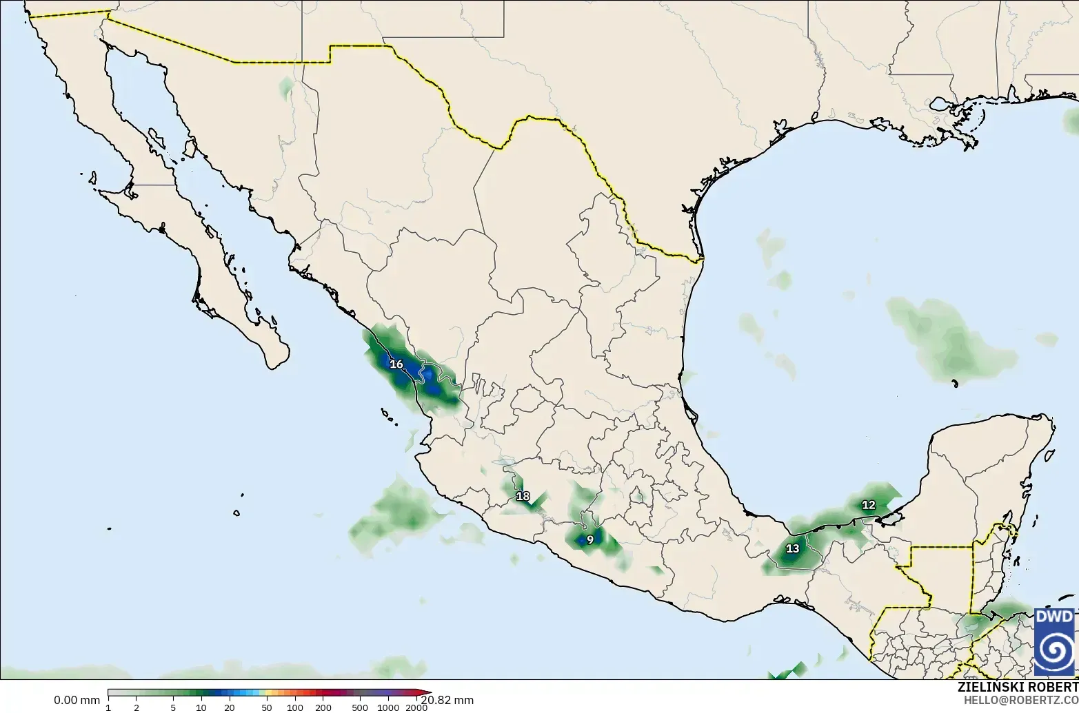 ICON modelo - México, Acumulación de precipitación
