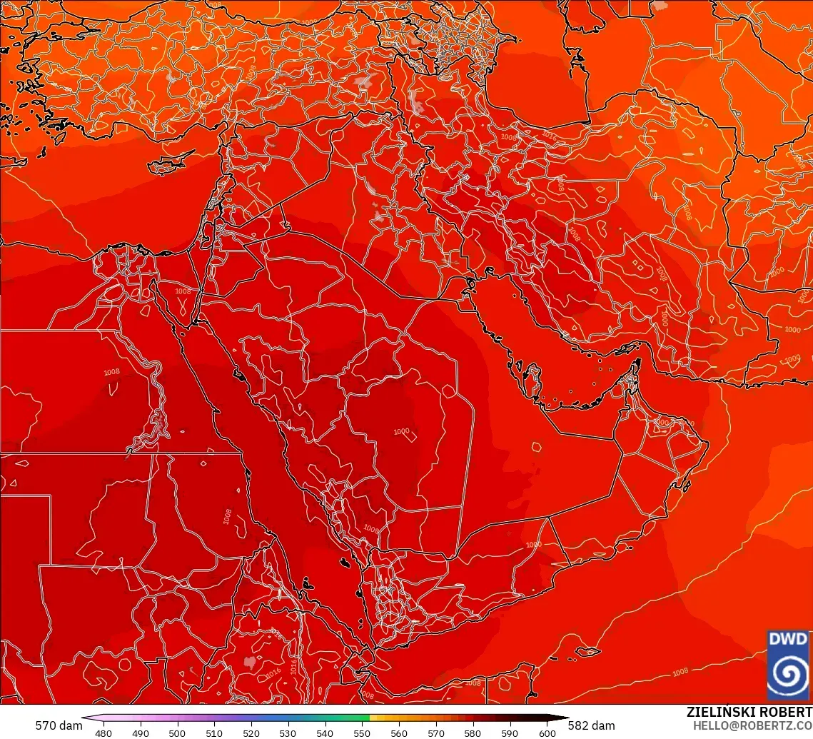 ICON modelo - Oriente Medio, Altura geopotencial a 500 hPa