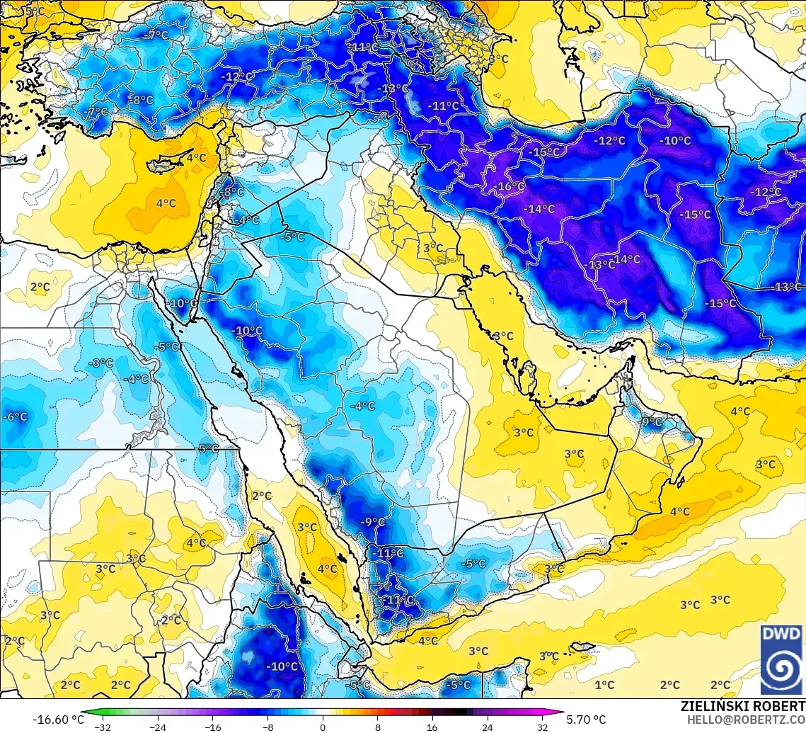 ICON modelo - Oriente Medio, Anomalía de temperatura a 850 hPa