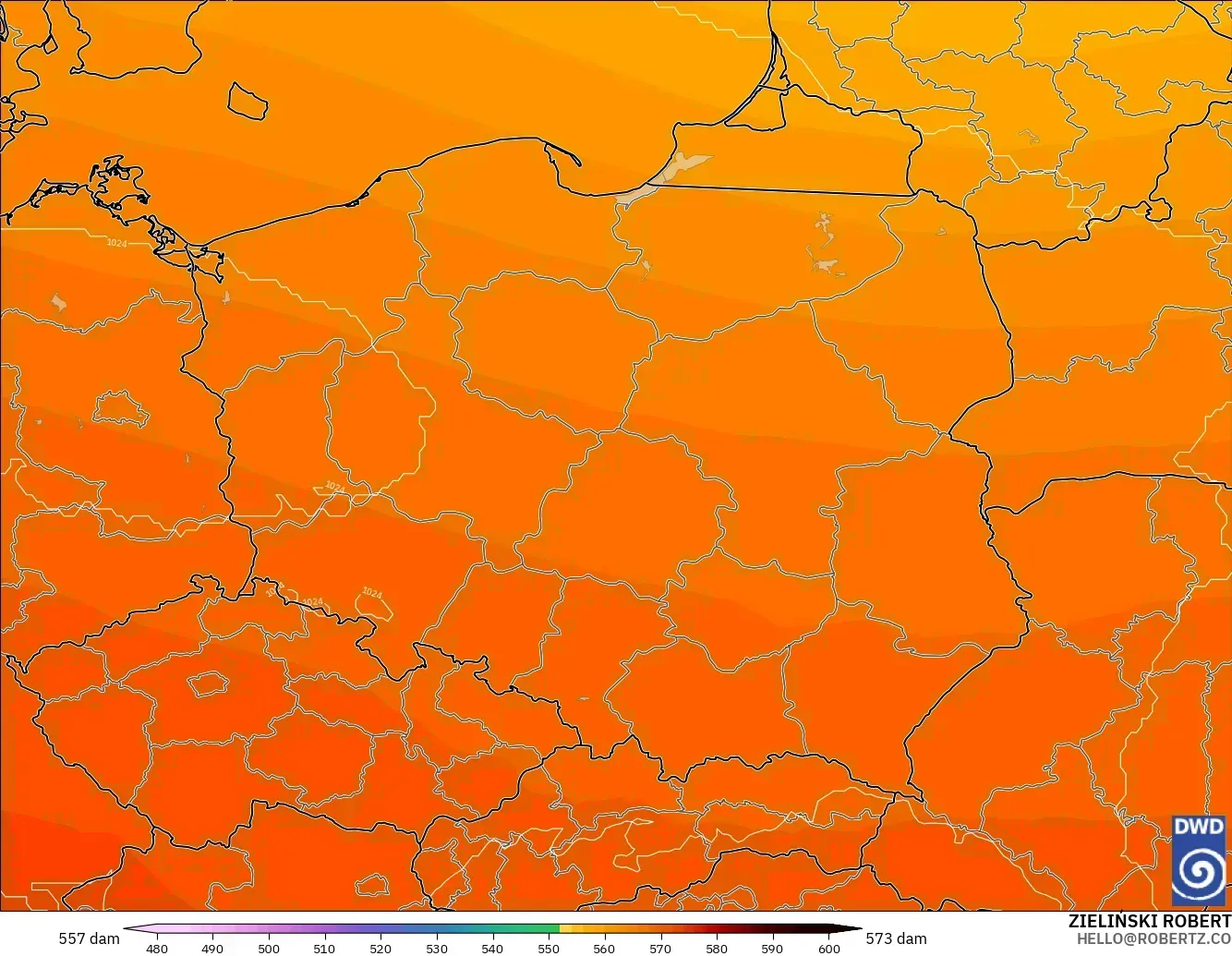 ICON modelo - Polonia, Altura geopotencial a 500 hPa