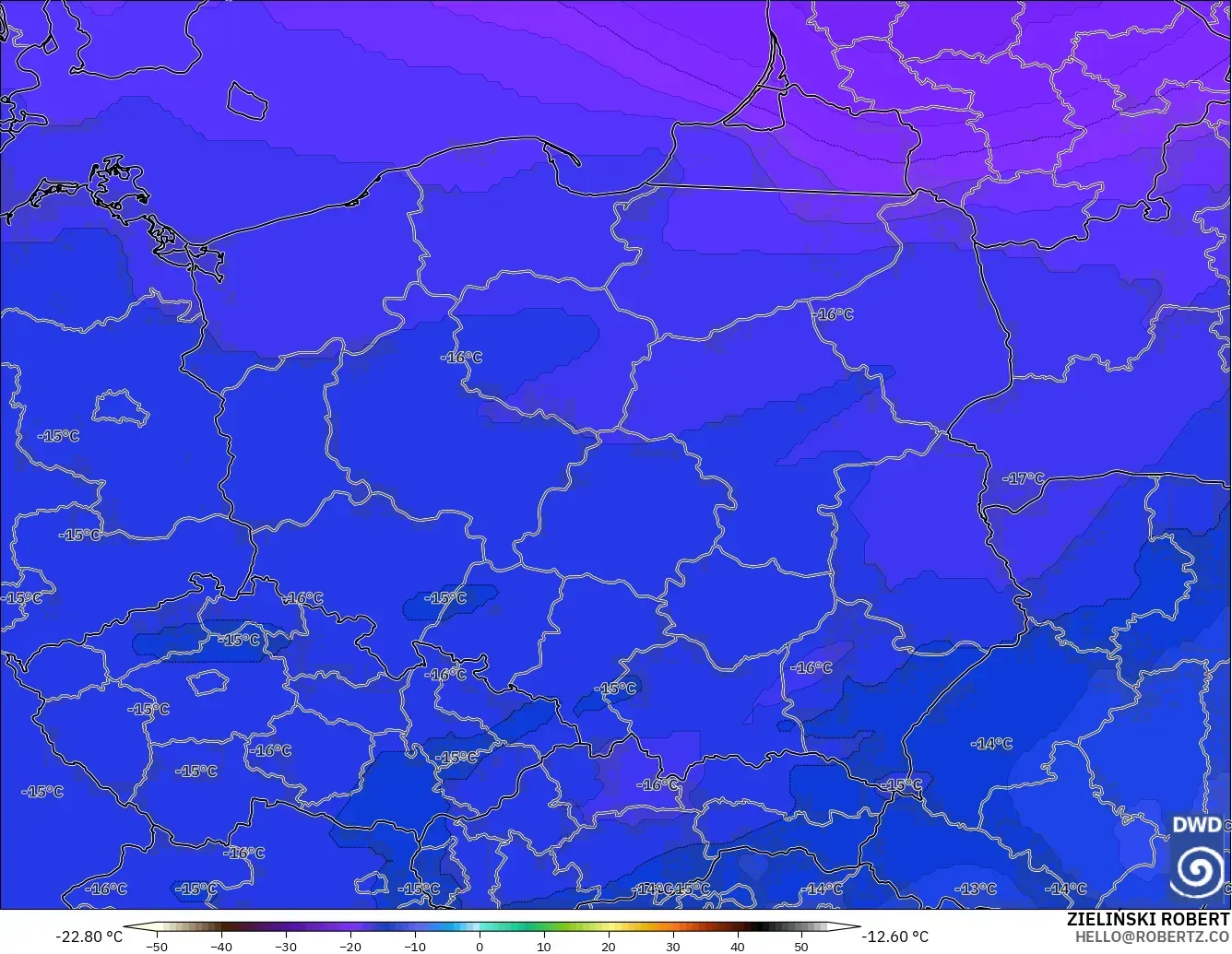 ICON modelo - Polonia, Temperatura a 500 hPa