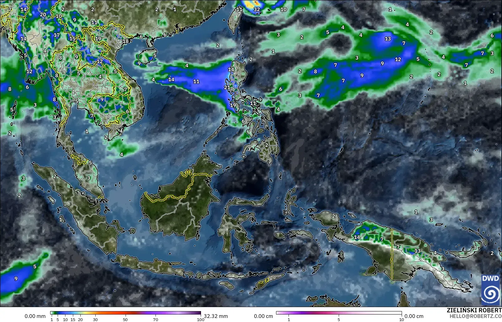 ICON modelo - Sudeste Asiático, Precipitación, nubes y presión