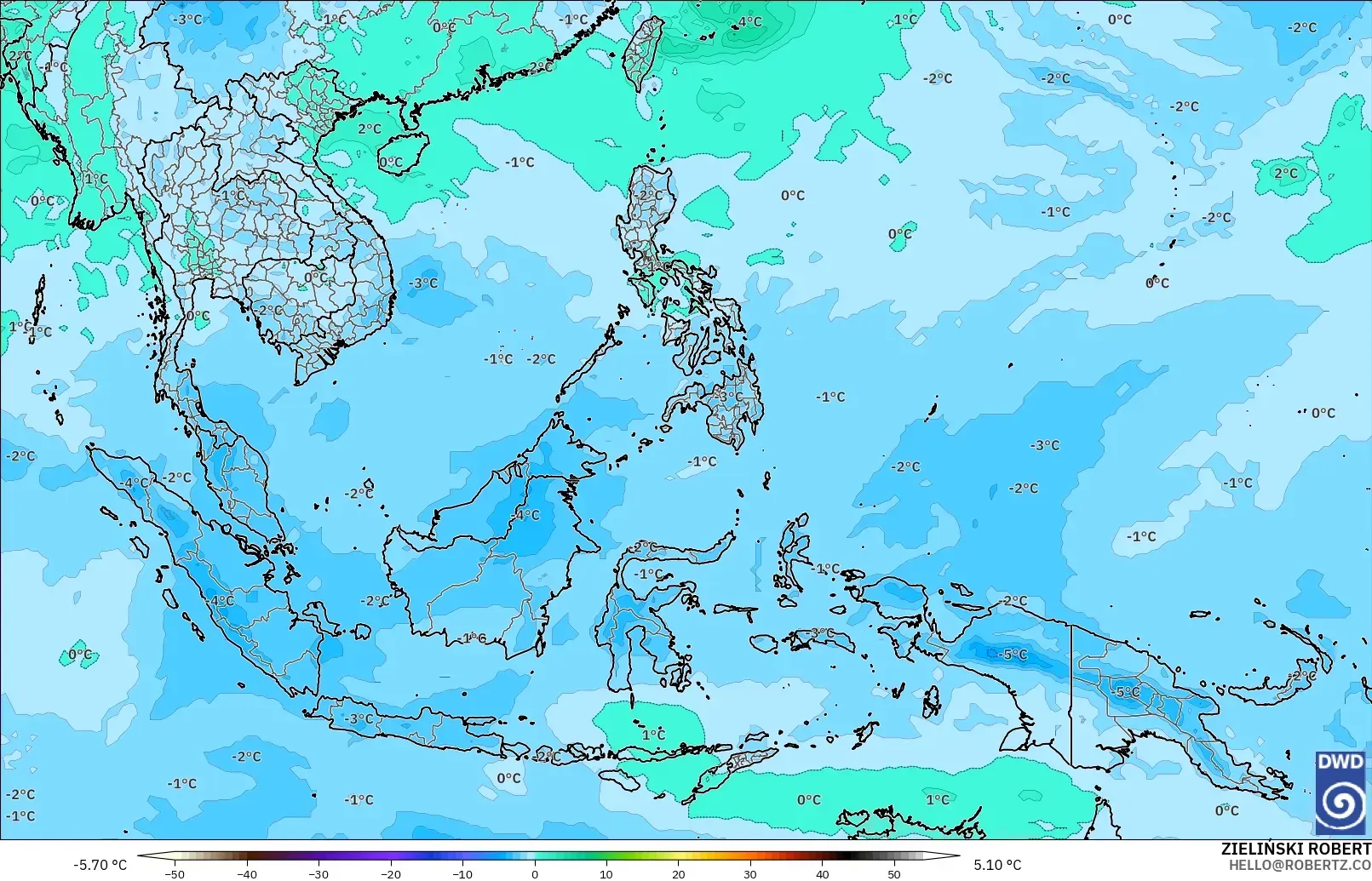 ICON modelo - Sudeste Asiático, Temperatura a 500 hPa
