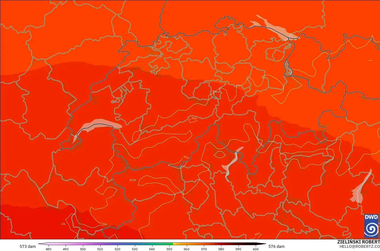 ICON modelo - Suiza, Altura geopotencial a 500 hPa