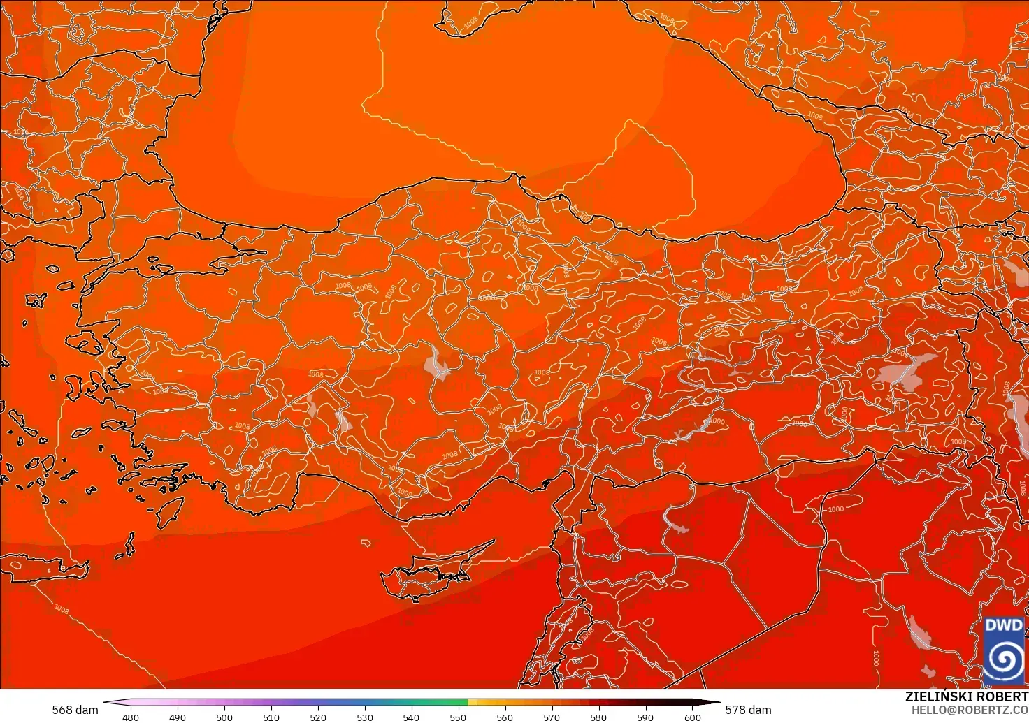 ICON modelo - Turquía, Altura geopotencial a 500 hPa