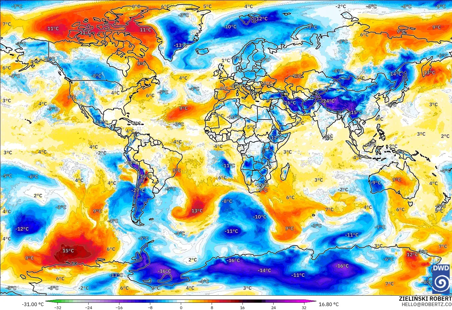 ICON modelo - Mundo, Anomalía de temperatura a 850 hPa